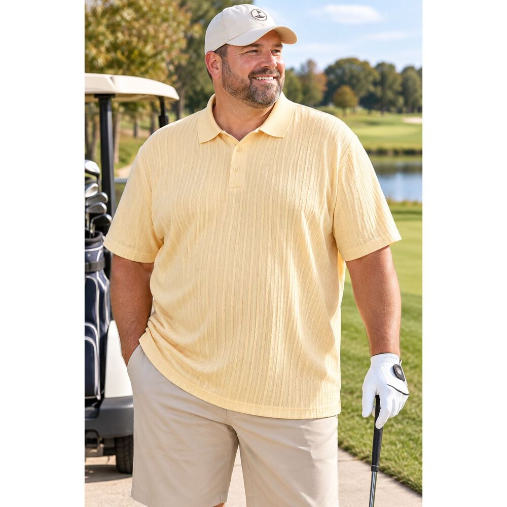JMIERR Men’s 4XL Yellow Textured Polo Shirt Short Sleeve Stretch Golf NWT #24